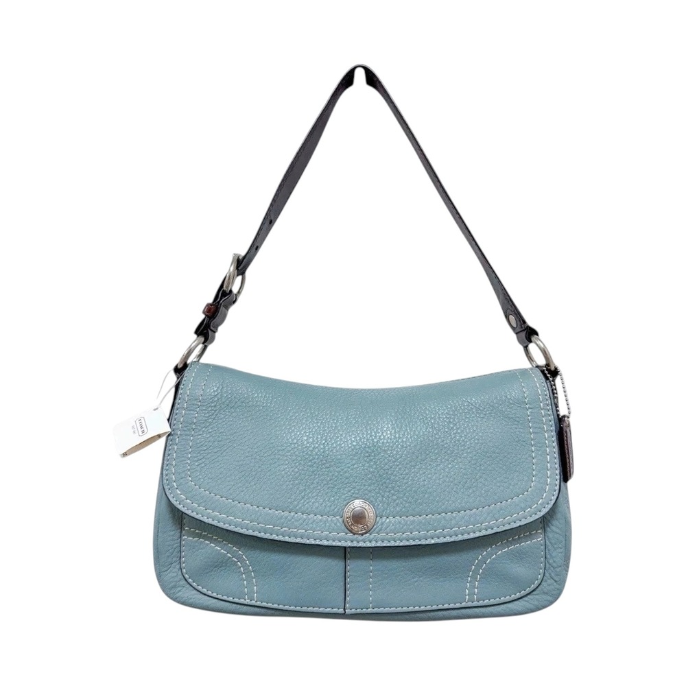 Coach Chelsea Flap Shoulder Bag Pebbled Leather‎ Mineral Blue Y2K Vintage F12336